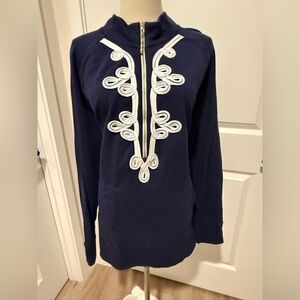 Lilly Pulitzer Navy Top with White Embroidery